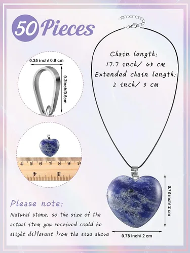 Miniatura 2 de Hicarer Colgantes de piedra en forma de corazón, collares de piedra con cordón de cuero sintético para suministros de fabricación de joyas