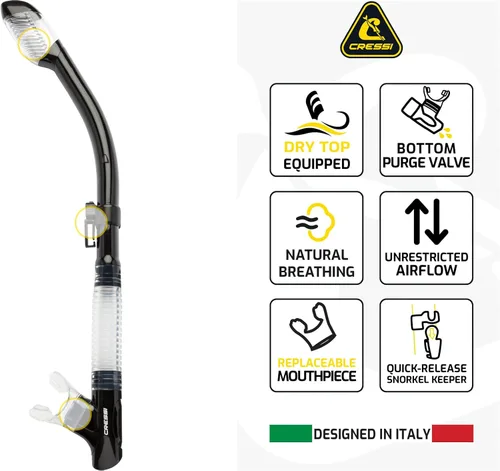 Miniatura 7 de Cressi Máscara de buceo sin marco de lente única y snorkel seco para esnórquel, buceo, F-Dual y Tao Dry: diseñado en Italia