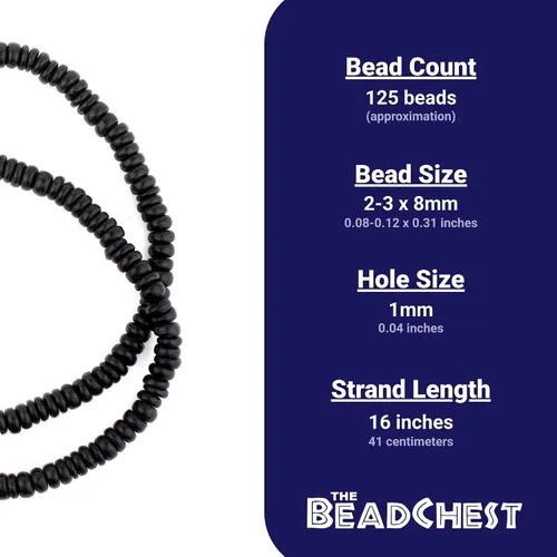 Miniatura 4 de The Bead Chest Cuentas de cáscara de coco de disco negro (0.315 in)