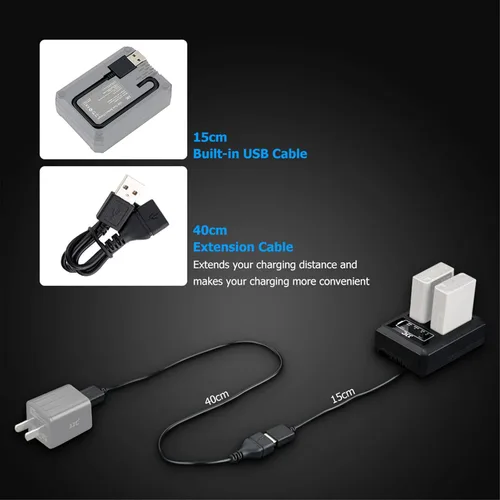 Miniatura 3 de EN-EL14 EN-EL14a Cargador de batería dual cable USB integrado, compatible con Nikon D3500 D3400 D3300 D3200 D3100 D5600 D5500 D5300 D5200 D5100
