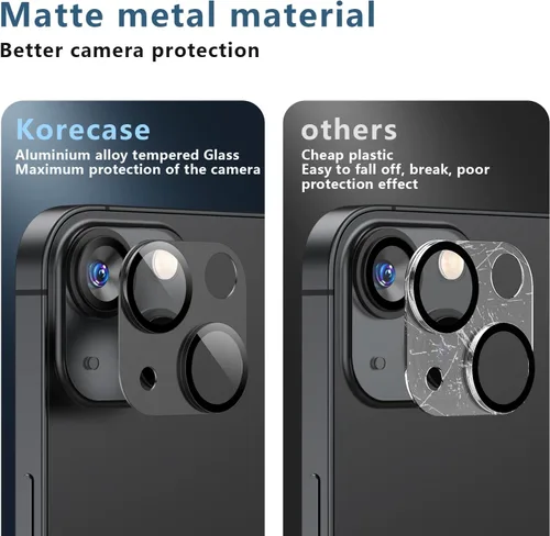 Miniatura 3 de Korecase [Paquete de 2 protectores de lente de cámara para iPhone 13/13 Mini, color negro medianoche] Vidrio templado, metal, dureza 9H