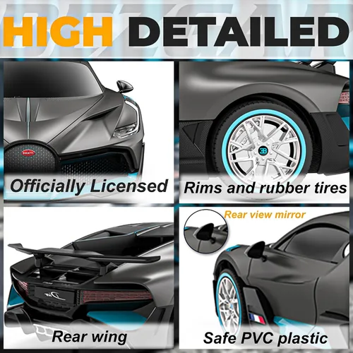 Miniatura 5 de BEZGAR Auto de control remoto Bugatti para niños - 1:24 Autos RC Bugatti con licencia oficial, vehículo de juguete de carreras deportivas Hobby