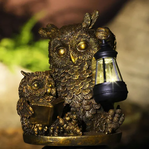 Miniatura 8 de Estatua de jardín al aire libre accionada por energía solar, estatua de resina con linterna de luz solar, césped decorativo, decoración de búho al