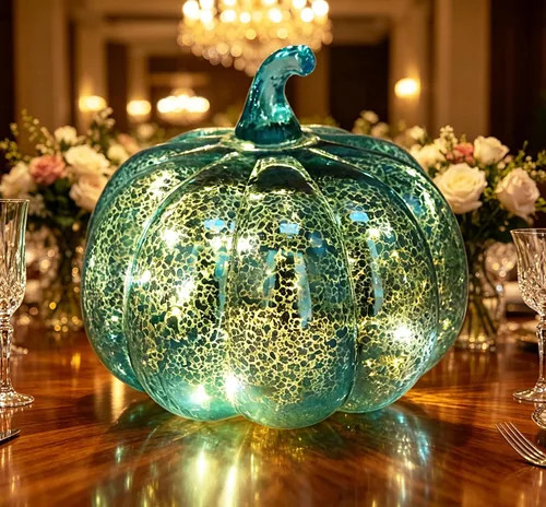 Miniatura 4 de Mercury Glass Pumpkin Light with Timer, with 10 Fairy Lights Inside,Battery Operated Led Pumpkin Light,Ideal for Halloween Fall Decoration
