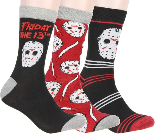 Friday The 13th Jason Voorhees - Máscara de hockey para adultos, paquete de 3 calcetines para hombre, Varios colores