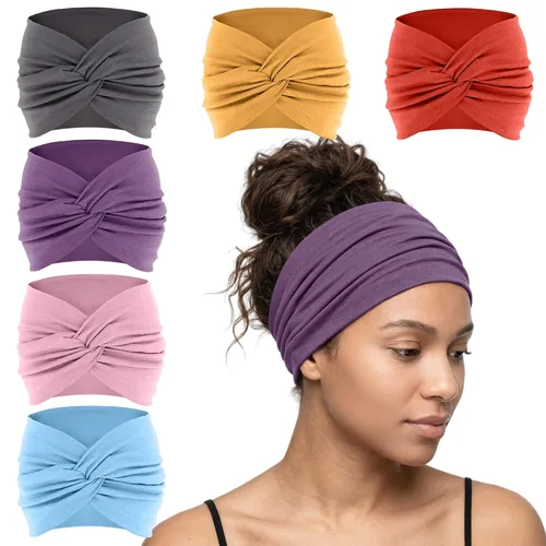 Miniatura 8 de YONUF Diademas anchas para mujer, diademas de nudo trenzado para mujer, banda para el cabello, bufanda, turbante, accesorios color negro, paquete