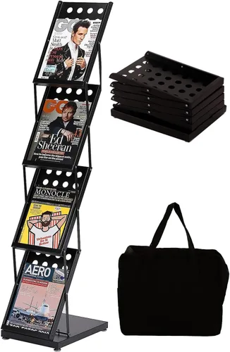 Catálogo de revistas para folletos, exhibición de literatura, estante de catálogo de literatura con bolsa de transporte, soporte de revista plegable