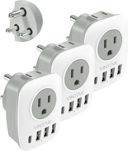 Miniatura 12 de Paquete de 2 adaptadores de enchufe de viaje europeo, VINTAR Adaptador de enchufe de alimentación internacional con 1 USB C, 2 salidas americanas