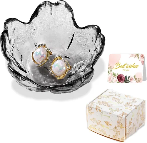 Miniatura 17 de Regalos para mujeres, plato para baratijas con flores, plato para joyería de vidrio rosa, soporte para anillos, bandeja de joyería, decoración