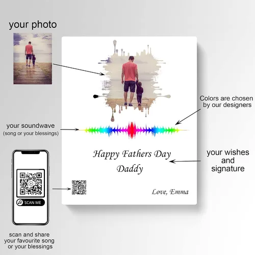 Miniatura 3 de Código QR en la imagen con mensaje de voz o música. Regalo del día del padre para papá. Regalo del primer día del padre. Regalo para papá de hija e