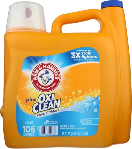 Miniatura 13 de ARM & HAMMER Plus OxiClean Ultra Stain Fighters - Detergente líquido para ropa, removedor de manchas para ropa, aroma fresco, 74 cargas, 96.2 onzas
