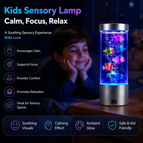 Miniatura 7 de Lámpara de medusas con luces LED RGB que cambian de color, lámpara de tanque de peces de burbujas con peces artificiales de natación, luz nocturna