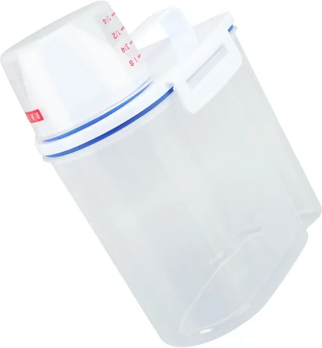 Miniatura 9 de Recipiente de almacenamiento de arroz, dispensador de arroz de plástico con taza medidora, dispensador hermético de granos con escala Claer, 3.3 lbs