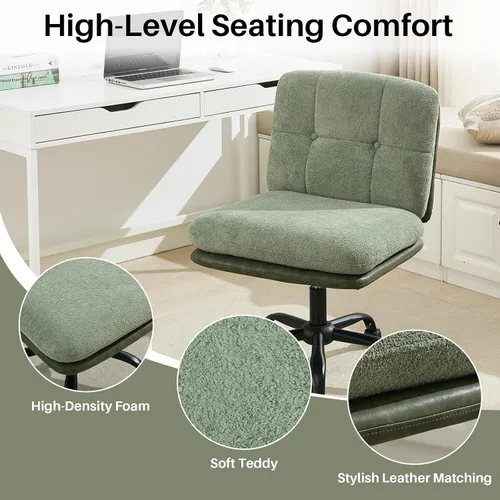 Miniatura 5 de SOFTHION Juego de 2 sillas de escritorio de oficina sin brazos con ruedas, asiento ancho, giratorio, de altura ajustable, cómoda silla cruzada