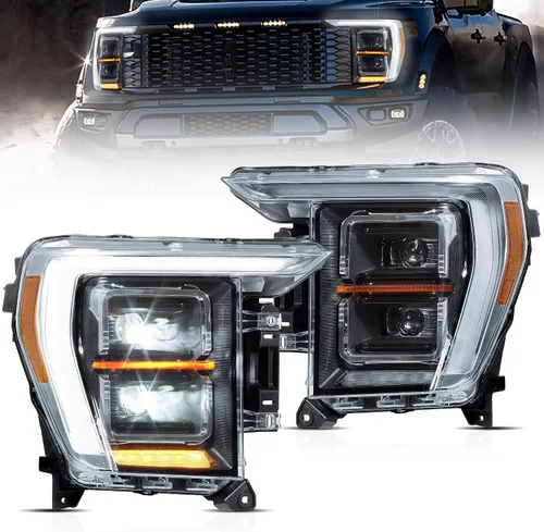 Miniatura 11 de VLAND Faros delanteros LED compatibles con Ford F-150 2021-2023 XL, XLT, Lariat, Tremor, King Ranch, Platinum, lámpara frontal limitada con lado