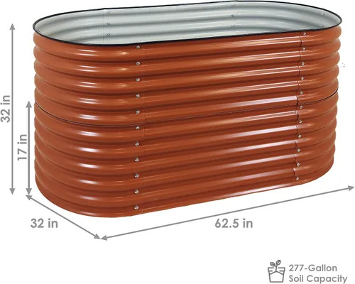 Miniatura 5 de Sunnydaze Cama de jardín elevada ovalada de 62.5 pulgadas para exteriores, cama de jardín modular elevada con borde de goma, color marrón