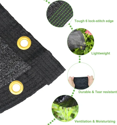 Miniatura 5 de Mklsit Garden Tela de Sombra del 70%, 10 x 20 pies Red de Sombra Solar Negra, Lona de Malla de Sombra Solar con Ojales de Latón Reforzados, Telas