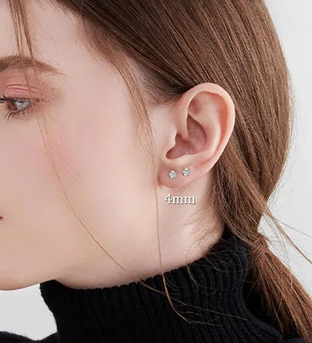 Miniatura 6 de Enticera G23 Aretes de Titanio 5A+Circonita Cúbica Aretes de Botón con Parte Trasera Plana Aretes Hipoalergénicos de Oro 14K Aretes 2-5MM