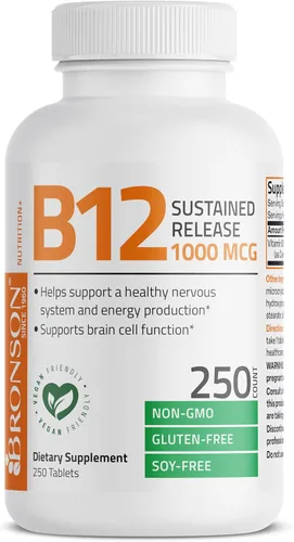Miniatura 3 de Bronson Vitamina B12 1000 mcg de liberación sostenida tabletas premium sin OMG que apoyan el sistema nervioso, la función cerebral saludable