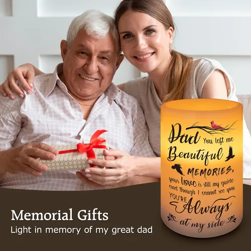 Miniatura 6 de Vela conmemorativa sin llama, luz LED de cera real con temporizador, regalo de condolencias por pérdida de padre, 6 x 4 pulgadas