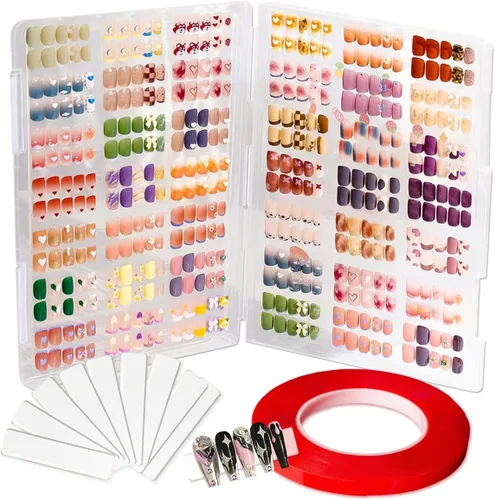 Miniatura 8 de Caja de almacenamiento grande transparente para uñas a presión, juego de cajas de embalaje vacías para uñas a presión con cinta adhesiva de doble