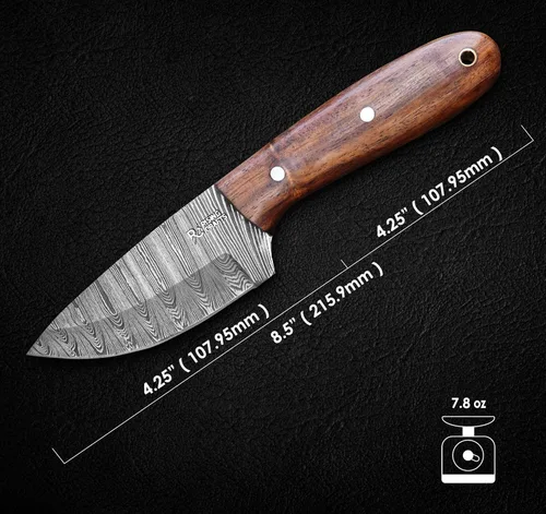 Miniatura 4 de Cuchillo de caza, hoja fija con vaina, desolladora táctica, supervivencia, hecho a mano, cuchillo de campamento de Damasco, cuchillo de espiga
