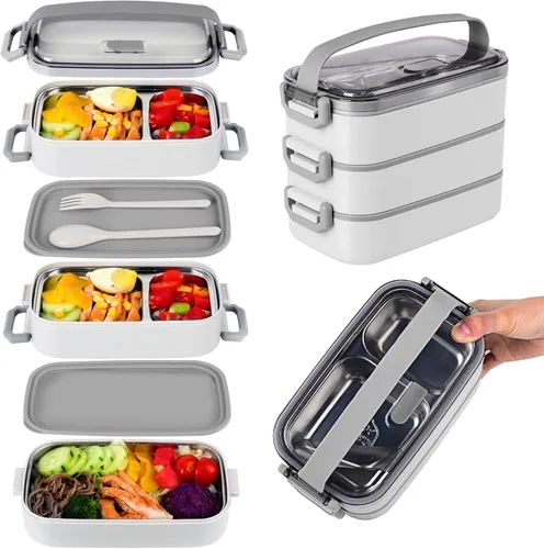 Miniatura 13 de Lonchera Bento para niños, mujeres y hombres, 47 onzas, 2 compartimentos, para ensalada, aperitivos, ensalada, paquete de preparación de alimentos