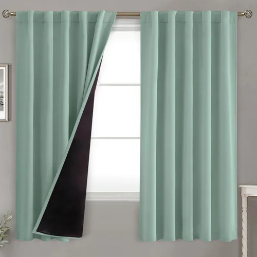Miniatura 175 de BGment Cortinas 100% opacas beige de 63 pulgadas de largo con forro aislante térmico, bolsillo para varilla y lengüeta trasera de doble capa