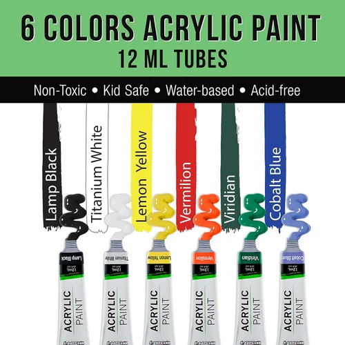 Miniatura 3 de US Art Supply - Set de paleta de madera con 6 unidades de acrílico y set de 3 unidades de brochas.