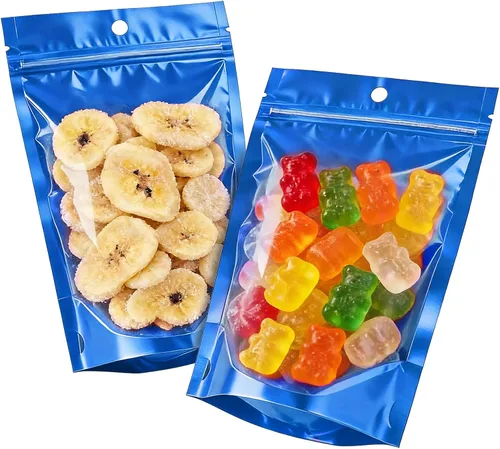 100pcs 7.1"x10.2" Mylar Bags for Food Storage,Smell Proof Bag with Window Resealable,Stand-up Foil Pouch Packaging Freeze Dried Candy Bag Food Azul