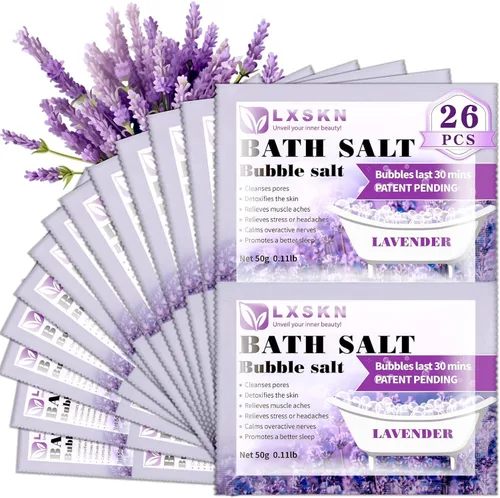 Sales de baño – 26 unidades de sal de burbujas – Alternativa de baño empaquetada individualmente a la sal de Epsom que alivia el dolor muscular de