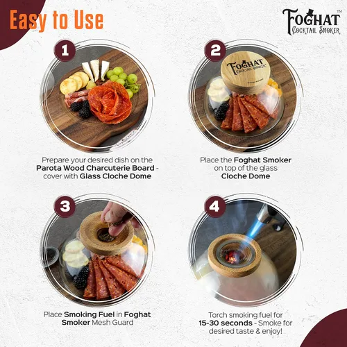 Miniatura 5 de Foghat - Juego de charcutería para ahumar cóctel con Cloche, tabla, barril de whisky bourbon, roble culinario, virutas de madera y antorcha