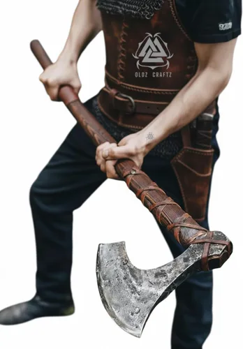 Miniatura 8 de Hacha Berserker a dos manos, hachas de batalla nórdicas de acero forjado a mano, hachas vikingas de estilo escandinavo, táctica barbuda vikinga