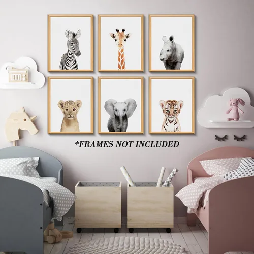 Miniatura 3 de calmart Estampados de Animales de Safari de la Selva, Arte de Pared, Paquete de 6, Sin Marco, Moderno, Contemporáneo, Tema de Animales, Impermeable