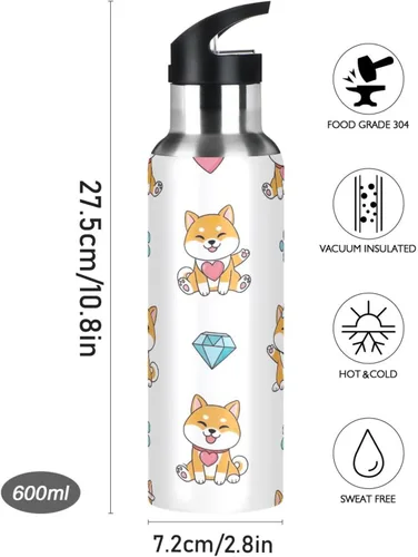 Miniatura 9 de Cute Dogs Playful Insulated Stainless Steel Water Bottle with Straw 32 Oz, BPA-Free Sports Water Bottle with Straw Leakproof Water Bottles