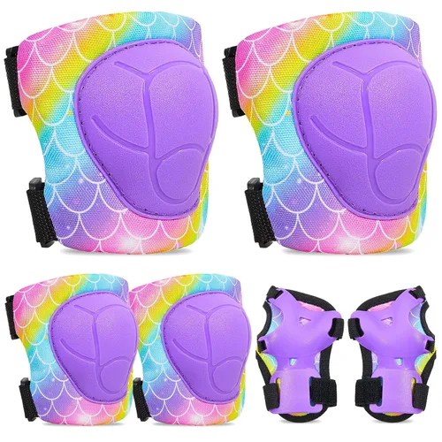 Miniatura 10 de FIODAY Rodilleras para niños, conjunto de equipo de protección ajustables para niños, rodilleras y coderas con protector de muñeca para niñas