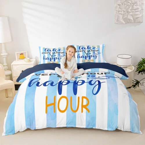 Miniatura 15 de Erosebridal Juego de ropa de cama individual con diseño de peces de lubina, la vida es mejor en el lago, funda de edredón para niños y niñas, funda