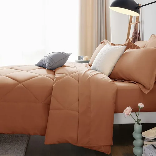 Miniatura 122 de CozyLux Juego de edredón tamaño King, color naranja quemado, toda la ropa de cama en una sola bolsa, 7 piezas: edredón, fundas de almohada