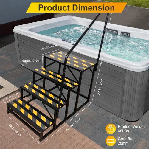 Miniatura 4 de TOCRETOARE Escalones de caravana con pasamanos, escalera de 4 escalones para bañera de hidromasaje con pasamanos, escaleras portátiles para caravana