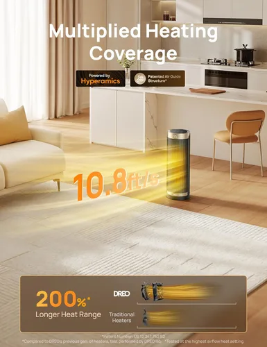 Miniatura 3 de Dreo Calentador de espacio, calentadores eléctricos de 1500 W para uso en interiores con termostato, oscilación de 70°, 8 protecciones de seguridad