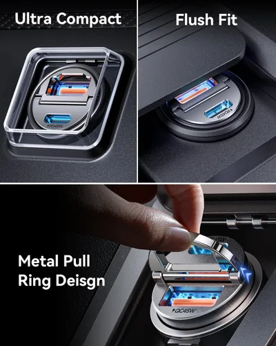 Miniatura 5 de MRGLAS Cargador de coche rápido para iPhone 17/16 de 90 W, cargador de coche USB C con cable tipo C, PD45W y QC45W, ajuste empotrado, todo metal