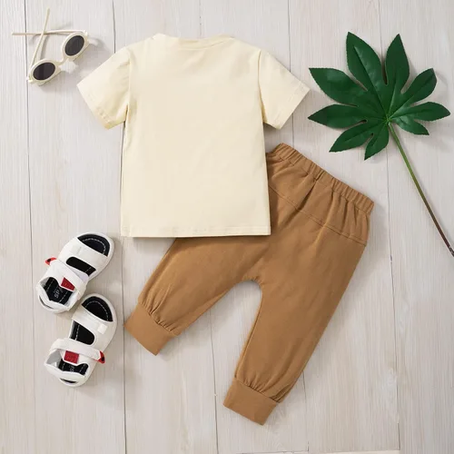 Miniatura 7 de Pudcoco Conjunto de camiseta de manga corta con letras y pantalones largos sólidos para el verano