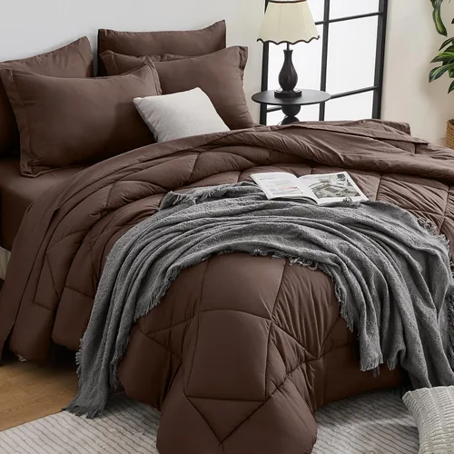 Miniatura 61 de HEVUMYI - Juego de edredón King de 7 piezas para todas las estaciones, cama en una bolsa, ultra suave, juego de cama con edredón, sábana plana, Azul