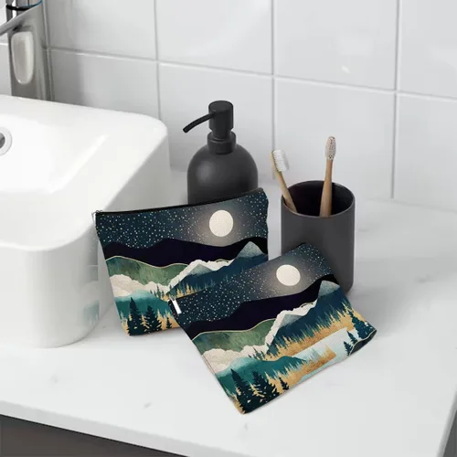 Miniatura 5 de Bolsa de maquillaje portátil de viaje bolsa de cosméticos impermeable organizador de artículos de tocador bolsa de almacenamiento bolsa con 1 Bosque