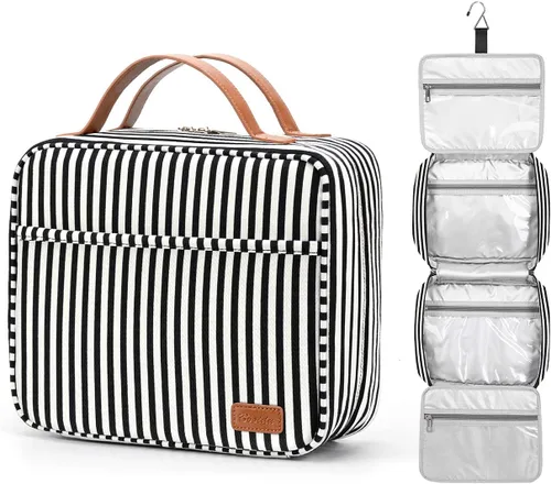 Miniatura 11 de Bosidu Neceser de viaje colgante, organizador de artículos de tocador de viaje de gran capacidad para mujeres con 4 compartimentos y 1 gancho