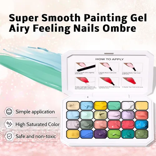 Miniatura 3 de Sponges Pat - Paleta de esmaltes de uñas de gel, 24 colores mezclados degradados, pintura degradada, arte de uñas, no se limpia, curado UV/LED, 100