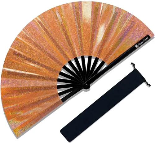 Miniatura 8 de Ventilador grande para rave, ventilador de mano plegable Clack con tela de primera calidad, marco de bambú grueso para hombres y mujeres, regalo