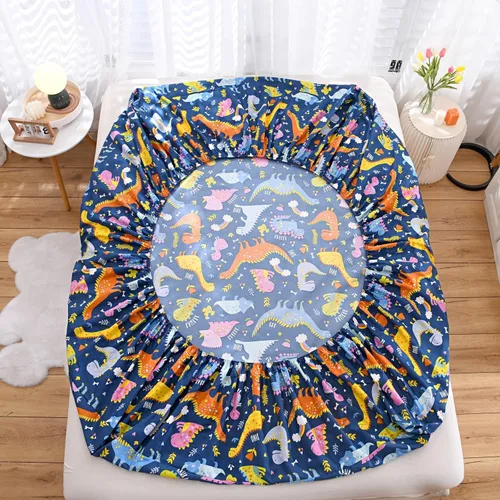 Miniatura 4 de Sábana bajera ajustable con bolsillo profundo para niños y niñas, cama individual, sábanas de tela gruesa con estampado de dinosaurios