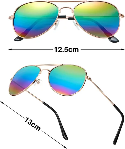 Miniatura 2 de 6 pares de lentes de sol de neón espejados para niños y niñas, lentes de sol polarizados con espejo de metal de los años 70 con marco de metal, gran