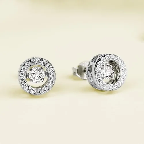 Miniatura 4 de YL Aretes redondos de plata de ley con forma de halo y diamante bailarín, aretes solitarios para mujer